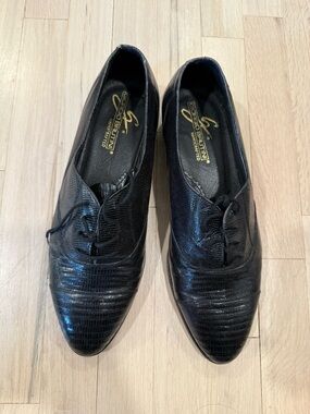 Giorgio Brutini Black Faux Reptile Lace-Up Dress Oxfords